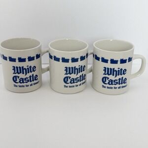 Vintage White Castle Coffee Mugs Set of 3 1990 Castle Logo Cups
